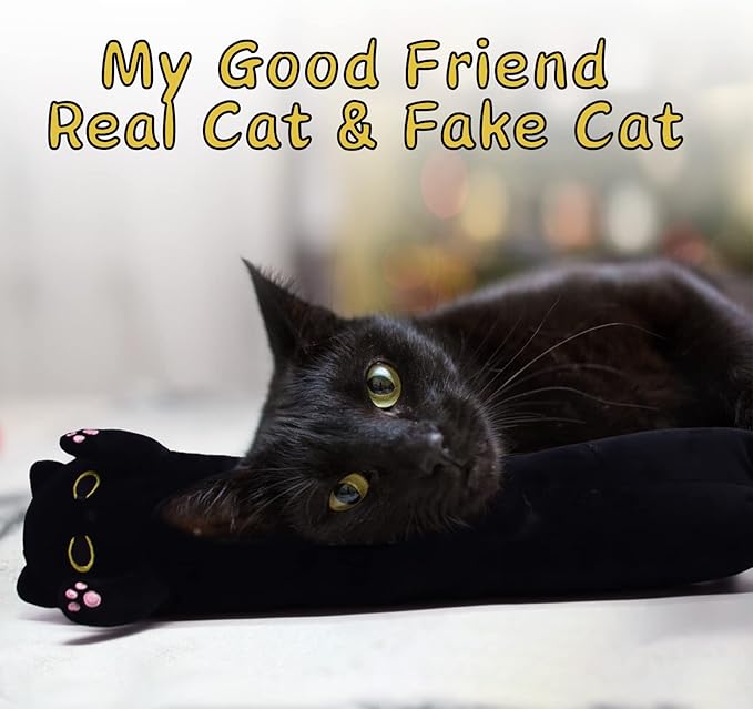 Long Cat Plush,50CM Long Cat Stuffed Animals Soft Black Kitten Plushie, Black Kitten Plush Stuffed Cat for Kids,Gift for Halloween Birthday Christmas