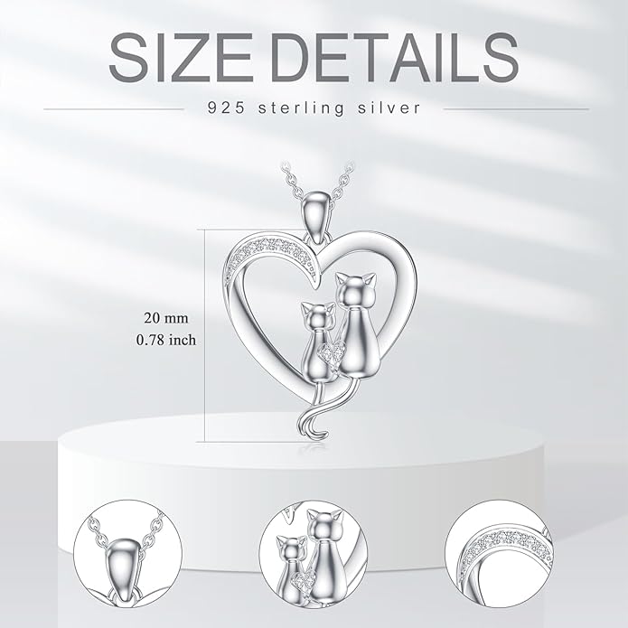 Diamond Cat Necklace for Women 925 Sterling Silver Heart Necklace Cute Cat Necklace Animal Diamond Jewelry Gifts for women Wife Girlfriend (0.065 ct t.w)