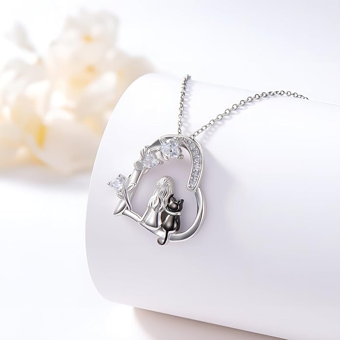 Heart Animal Necklace 925 Sterling Silver Cute Animal Pendant Jewelry Birthday Gifts for Women Girlfriend Mom Animal Lovers