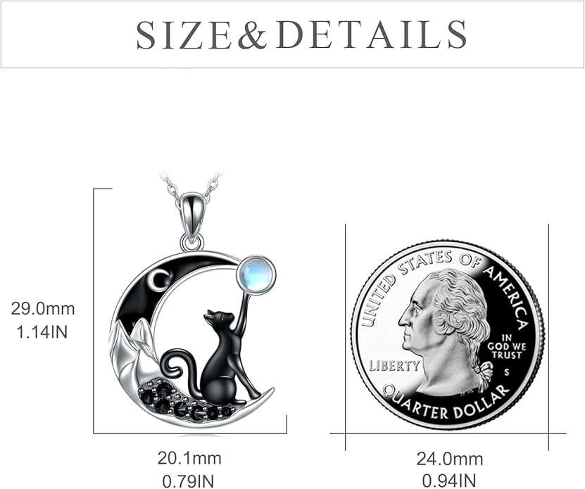 CRMAD Black Cat Necklace for Women Sterling Silver Moonstone Cat Jewelry Irish Gifts