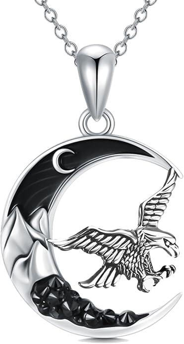 Gothic Jewelry Bat/Cat/Wolf/Dragon/Owl/Fox/Spider/Sun Pendant Sterling Silver Crescent Moon Necklace for Women Girls Black Jewelry Gifts