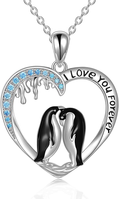 Penguin/Cat/Horse/Elephant/Wolf/Hummingbird/Giraffe/Eagle Pendant Necklace Sterling Silver I Love You Forever Animal Necklace Jewelry Gifts for Women