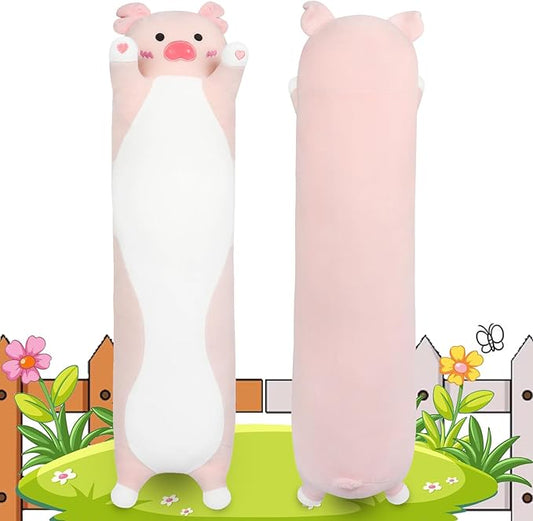 Long Pig Plush Pillow,35.5" Large Pig Stuffed Animal,Weighted Pig Plush,Cuddly Sleeping Hugging Pillows, Soft Giant Body Pillow,Beloved Pig Plush Toy Gift at Birthday