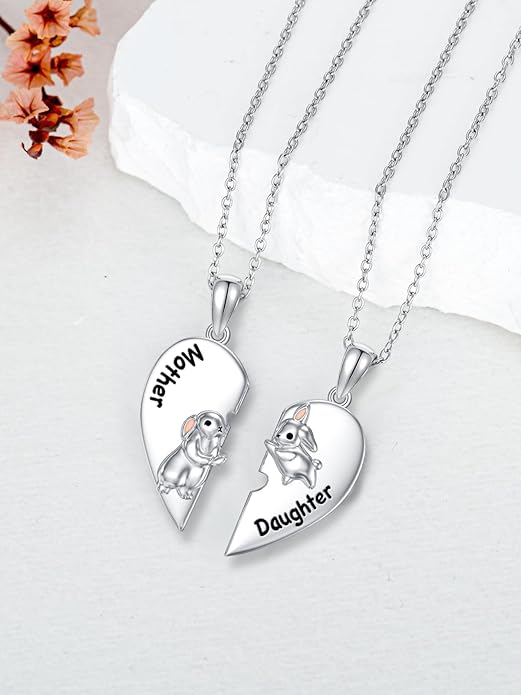 OCJ Mother Daughter Matching Necklaces 925 Sterling Silver Animals Matching Necklace for Mom Daughter 2 Pcs Matching Heart Pendant Birthday Mothers Day Gifts for Mom and Daughter