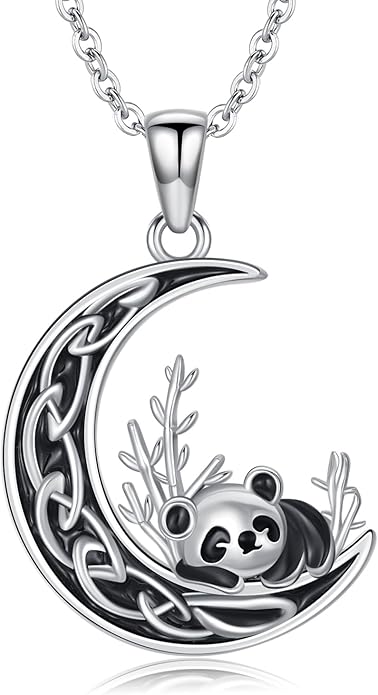 Fox/Cat/Axolotl/Sloth/Panda Necklace Crescent Moon Necklace 925 Sterling Silver Cute Animal Jewelry as Birthday Mothers Day Gifts for Women