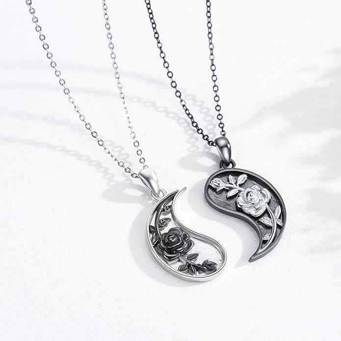 Yin Yang Matching Jewelry Set 925 Sterling Silver Yin Yang Friendship Couples BFF Pendant Necklace Jewelry for Her Him Women Men