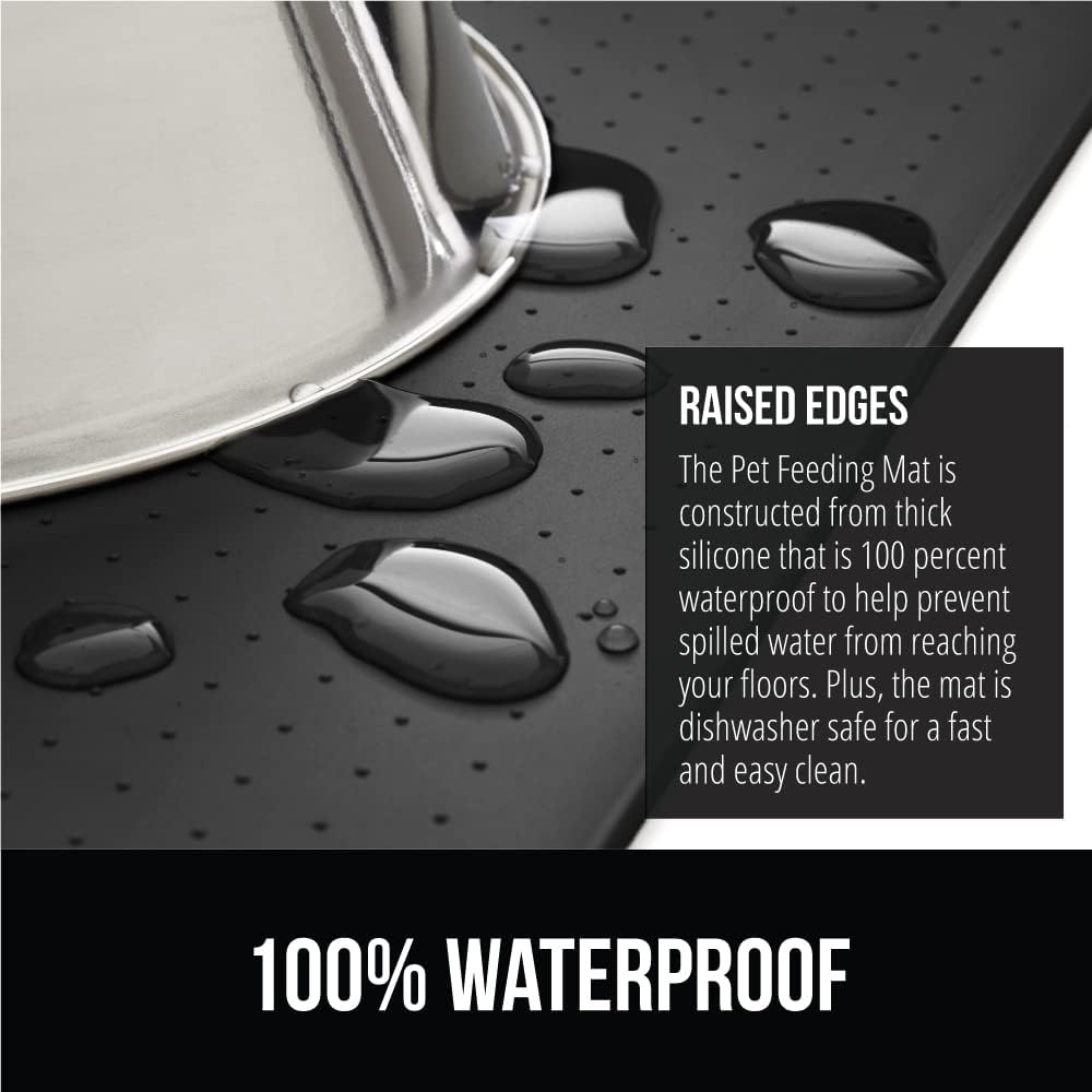 GORILLA GRIP 100% Waterproof Raised Edge BPA Free Silicone Pet Feeding Mat, Dog Cat Food Mats Contain Spills Protects Floors, Placemats for Cats and Dogs Water Bowl, Pets Accessories 28x18 Charcoal
