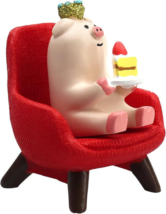 Cute Mini Pig Eating Cake Resin Figurine Apply to for Office, Home Decoration Perfect for Pig Lovers - Red Sofa