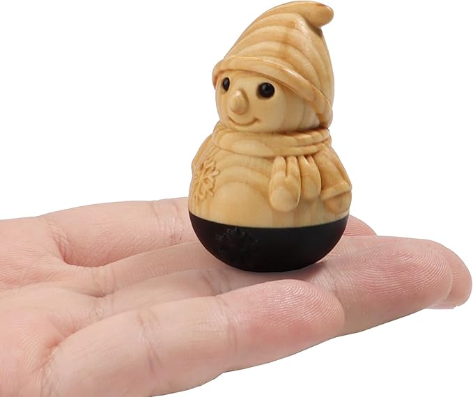 Christmas Snowman Wooden Figurine,Miniature Wooden Festive Snowman Tumbler Art Decoration Carved Garden Statue,Desk Decoration Lovely Gift Home Decor Figurine Table Living Room Holiday Decoration