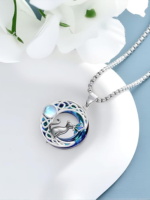 Cat Necklace Celtic Moom/Book Lovers/Cat Lovers Pendant Necklace Birthday Anniversary Graduation Jewelry Gift for Women