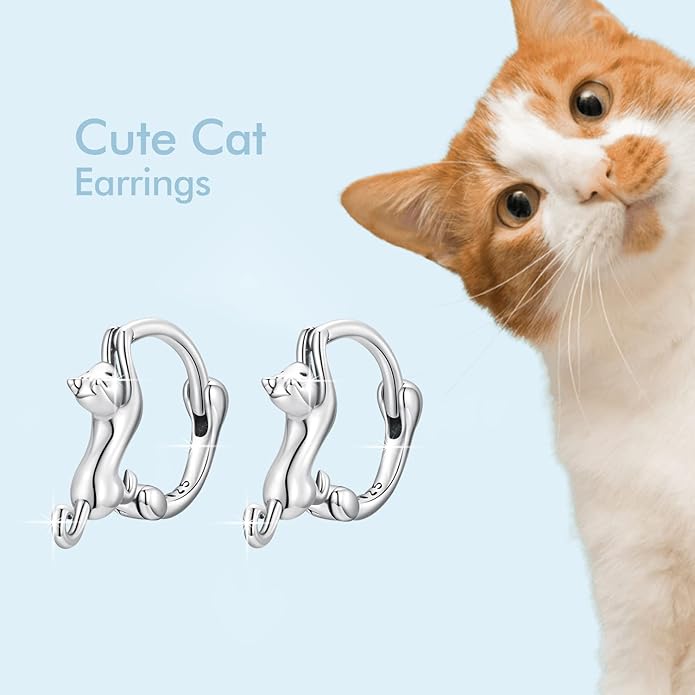 MUNDELL 925 Sterling Silver Cute Cat Huggie Hoop Earrings for Cat Lovers Snake Ear Buckles Hypoallergenic Tiny Hoop Earrings Statement Fine Jewelry