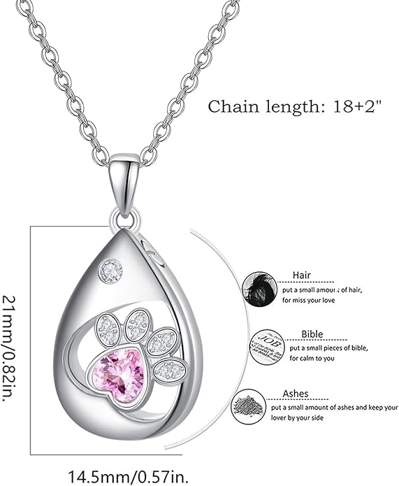 TANGPOET Teardrop Ashes Necklace 925 Sterling Silver Urn Necklace, Cremation Jewellery for Ashes Pendant, Gifts for Women Ladies, with Funnel Filler Kit
