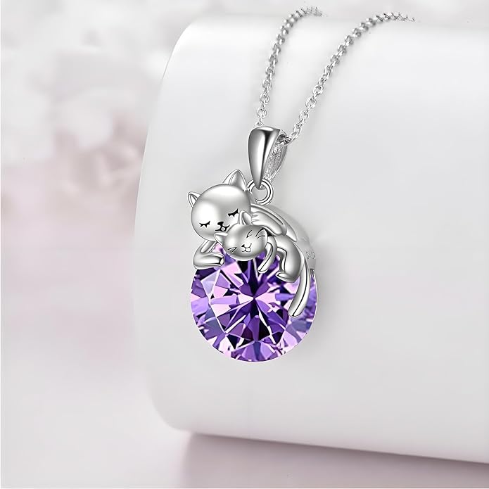 Cat Necklace Sterling Silver Cat Pendnat with Rose Quartz Pearl Jewelry Gifts for Women Cat Lovers
