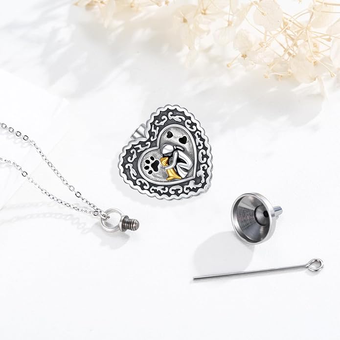JUSTKIDSTOY Dog/Cat/Hummingbird Urn Necklace for Ashes S925 Sterling Silver Heart Cremation Jewelry Keepsake Memorial for Women