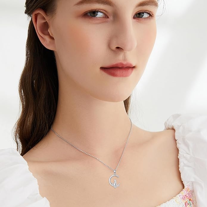 Cat Necklace S925 Sterling Silver Pendant Necklaces for Women Cat Jewelry Mothers Day Christmas Gift for Mother Daughter and Friends