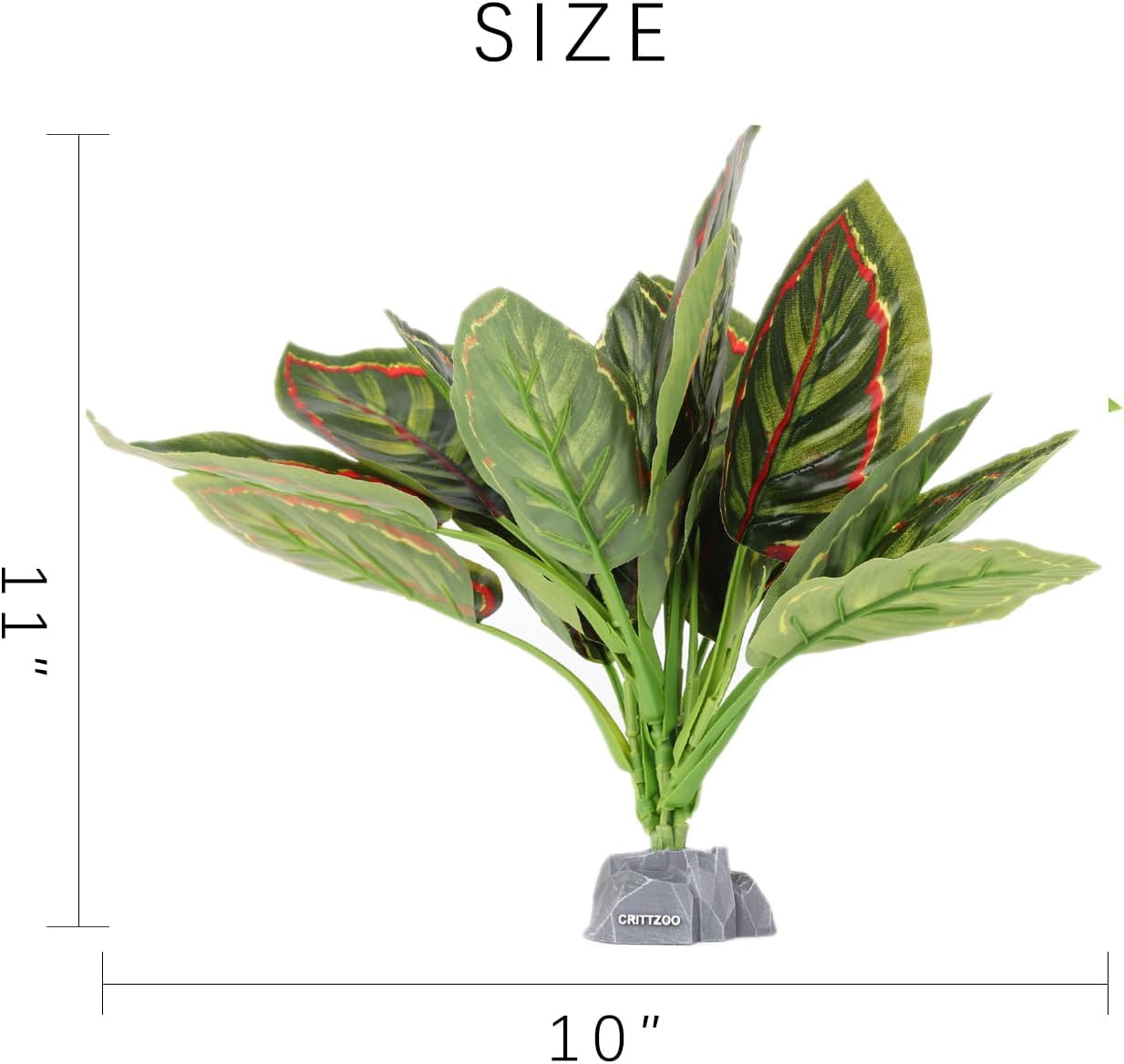 Reptile Terrarium Plants, Bearded Dragon Tank Decor Accessories For Ball Python Leopard Gecko Tree Frog Tarantula Lizard Corn Snake Tortoise Chameleon Crested Gecko - Fake Goeppertia Red Edge