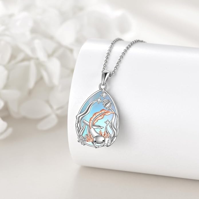 KQF Dragonfly/Butterlfy/Cat/Jellyfish/Bunny/Axolotl/Bee/Mermaid/Hummingbird/Elephant Necklace for Women Sterling Silver Moonstone Pendant Necklace Dragonfly Jewelry Gifts for Women