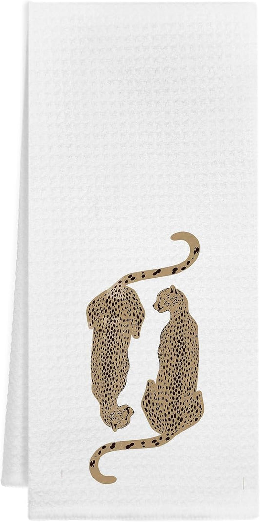 Trendy Leopard Kitchen Towels, Vintage Girly Cheetah Hand Towels for Bathroom, Funky Y2K Aesthetic Leopard Decorative Dish Tea Towels for Kitchen, 16x24 Inch