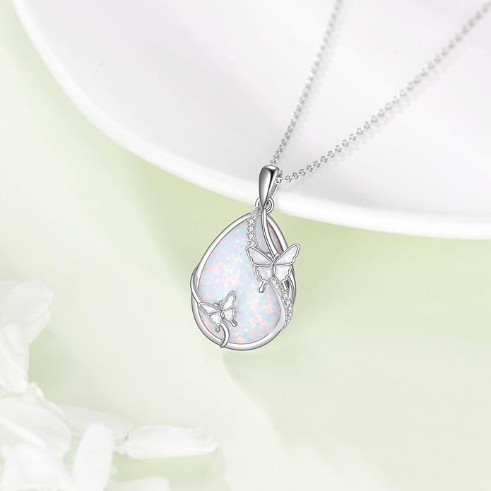 KQF Dragonfly/Butterlfy/Cat/Jellyfish/Bunny/Axolotl/Bee/Mermaid/Hummingbird/Elephant Necklace for Women Sterling Silver Moonstone Pendant Necklace Dragonfly Jewelry Gifts for Women