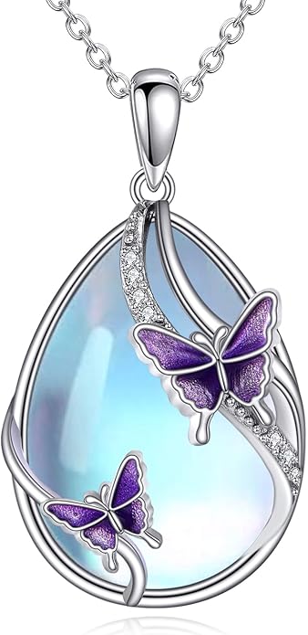 KQF Dragonfly/Butterlfy/Cat/Jellyfish/Bunny/Axolotl/Bee/Mermaid/Hummingbird/Elephant Necklace for Women Sterling Silver Moonstone Pendant Necklace Dragonfly Jewelry Gifts for Women