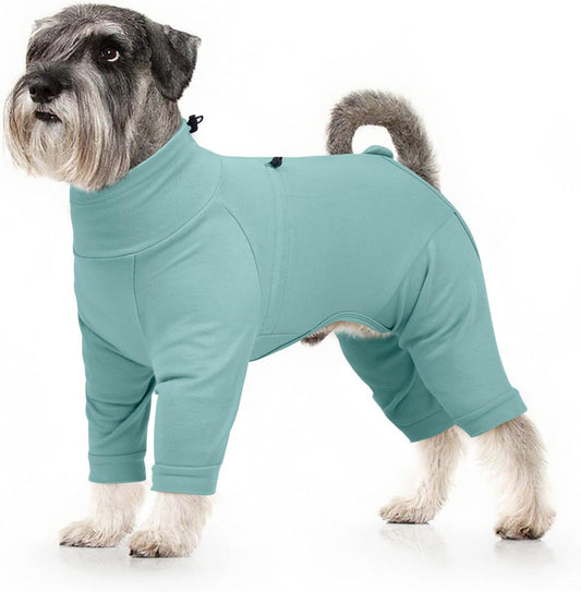 Dog Recovery Suit, Long Sleeve Dogs Pjs for Small Dogs, Easy On/Off Dog Onesies with Back Zipper, Adjustable Anti-Licking Wound Shedding Suits for Pets, Schnauzer, Dachshund, Green S