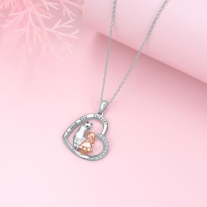 Cat Squirrel Llama Raccoon Tiger Cheetah Elephant Fox Sloth Koala Monkey Horse Dinosaur Axolotl Necklace Animal Pendant Heart Necklace 925 Sterling Silver