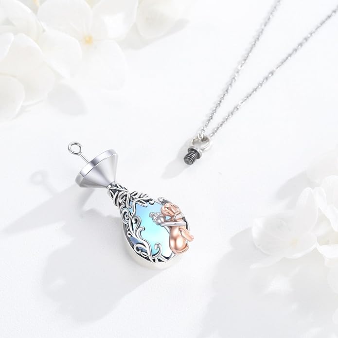 JUSTKIDSTOY Dog/Cat/Hummingbird Urn Necklace for Ashes S925 Sterling Silver Heart Cremation Jewelry Keepsake Memorial for Women