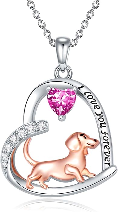 Dachshund Necklace 925 Sterling Silver Dachshund Birthstone Pendant Cute Animal Puppy Dog Dachshund Jewelry Gifts for Women Dachshund Lover