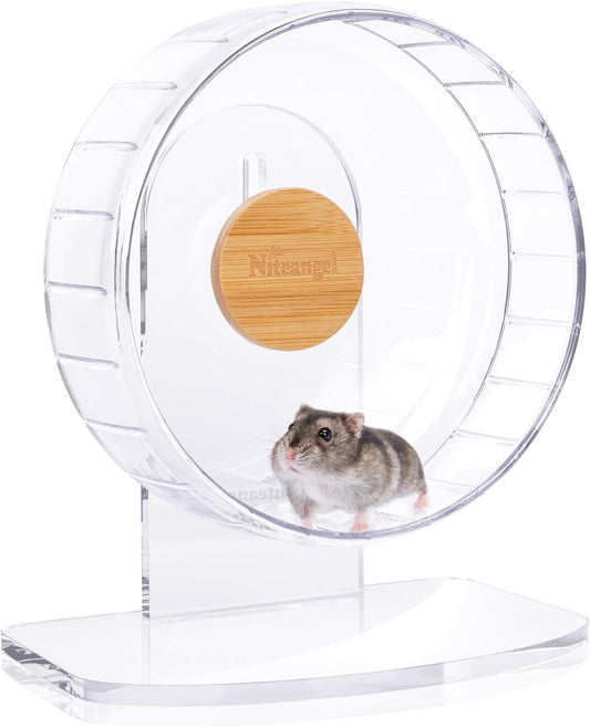 Niteangel Super-Silent Hamster Exercise Wheels: - Quiet Spinner Hamster Running Wheels with Adjustable Stand for Hamsters Gerbils Mice Or Other Small Animals (S, Transparent)