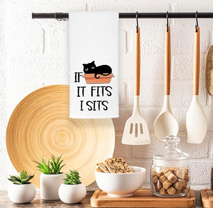 EXUQO Cat Kitchen Towels - Decorative Hand Towels for Kitchen, White Cat Kitchen Decor for Housewarming Gift