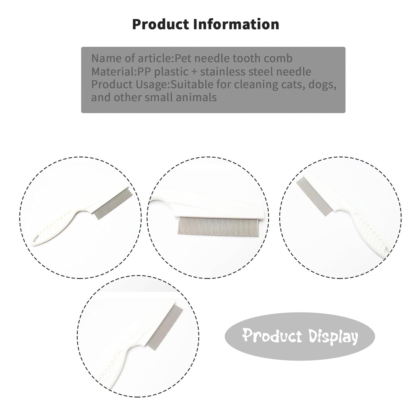 Pet Grooming Comb for Cats & Dogs Removing Tangles and Knots Removes Tangles Knots Stainless Steel Pins Tear Stain Removal