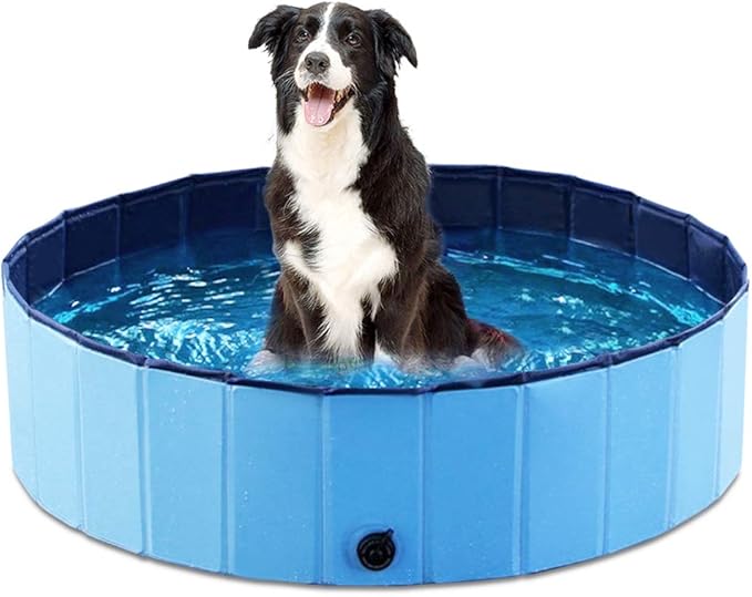 Jasonwell Foldable Dog Pet Bath Pool Collapsible Dog Pet Pool Bathing Tub Kiddie Pool Doggie Wading Pool for Puppy Small Medium Large Dogs Cats and Kids 39.5" Blue