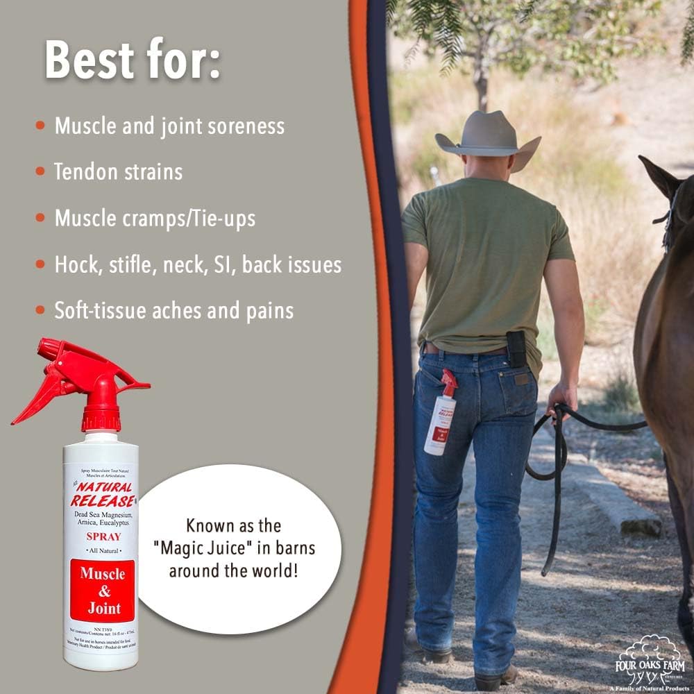 Natural Release Muscle Spray Treatment - Horse Liniment for Sore Muscles, Joint Pain, Tendon & Inflammation Relief - Easy to Use, Fast Acting, Alcohol & Menthol Free (32 oz)