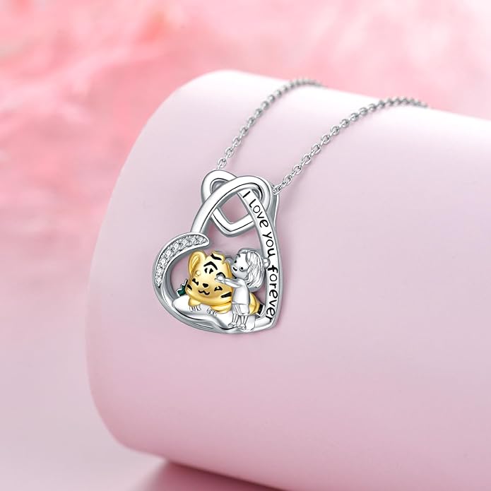Cat Squirrel Llama Raccoon Tiger Cheetah Elephant Fox Sloth Koala Monkey Horse Dinosaur Axolotl Necklace Animal Pendant Heart Necklace 925 Sterling Silver
