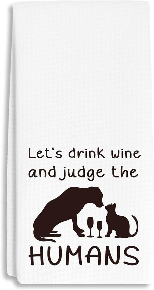 Dog and Cat Towels Dish Towels Dishcloth, Dog Cat Gifts for Women Dog Lovers cat Lovers, Cute Dog Cat Decor for Kitchen Bathroom Home, 16 x 24 Farmhouse Decoration Hand Towels. (075)