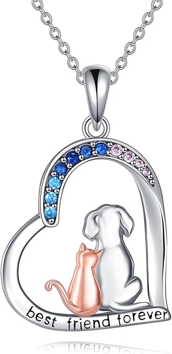 CRMAD Cat Dog Necklace for Women Sterling Silver Cute Animal Heart Pendant