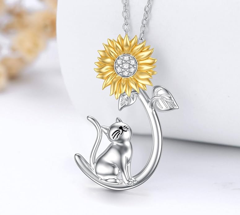 Cat Dog Necklace 925 Sterling Silver Pet Pendant Jewelry for Women Christmas Birthday Gifts