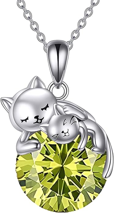 Cat Necklace Sterling Silver Cat Pendnat with Rose Quartz Pearl Jewelry Gifts for Women Cat Lovers