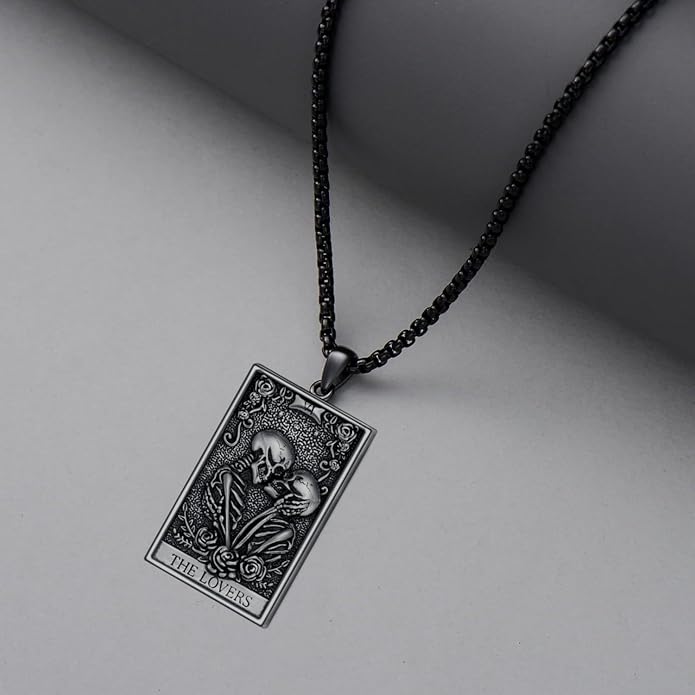PELOVNY Tarot Card Necklace 925 Sterling Silver Skeleton Necklace The Sun Moon Star Strength Lovers Death Devil Fool Tarot Jewelry Christmas Birthday Gifts for Men Women Unisex