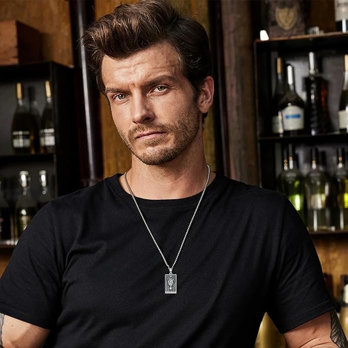 PELOVNY Tarot Card Necklace 925 Sterling Silver Skeleton Necklace The Sun Moon Star Strength Lovers Death Devil Fool Tarot Jewelry Christmas Birthday Gifts for Men Women Unisex