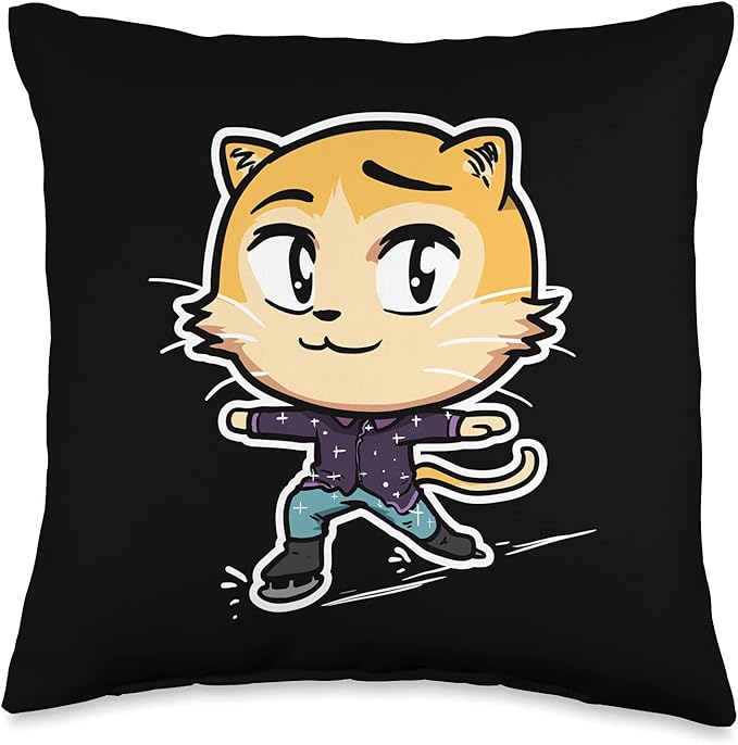 Cute Kawaii Cat Figure Skating Ice Skater Cat Lover Throw Pillow
