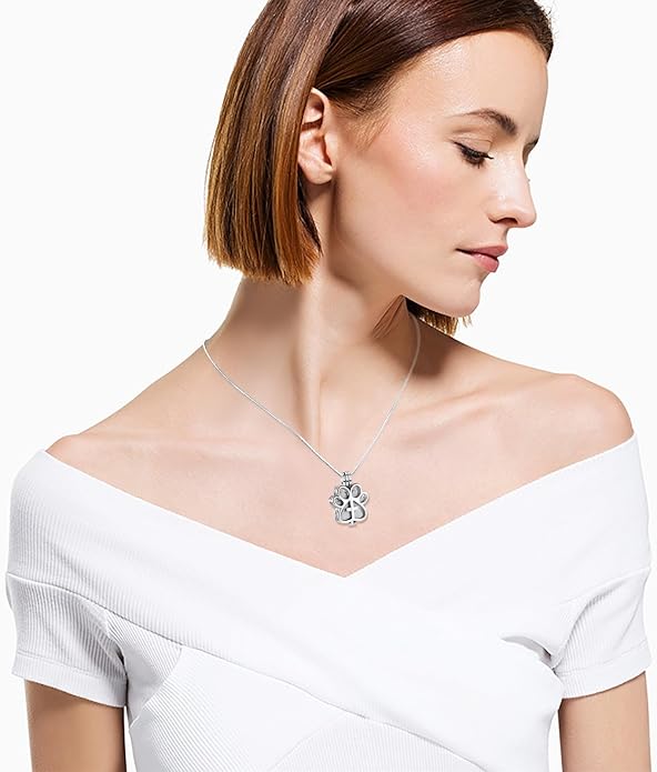 Pet Cremation Jewelry for Dog/Cat Paw Stainless Steel Memorial Locket Urn Necklace with Hollow Urn Cremation Jewelry for Ashes