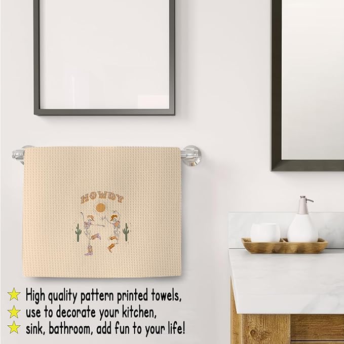 Preppy Howdy Skeleton Halloween Bathroom Kitchen Hand Decor Towels 16″×24″, Funny Skeleton Housewarming Gifts, Halloween Kitchen Towels Decor