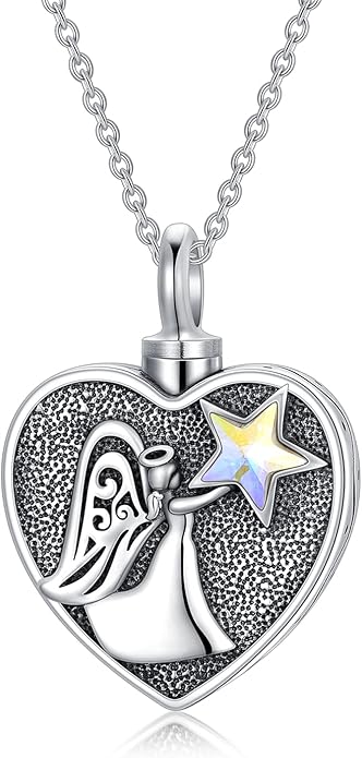 LONAGO Urn Necklace for Ashes 925 Sterling Silver Always in My Heart Keepsake Cremation Pendant Necklace