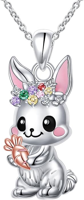 DAOCHONG S925 Sterling Silver Rabbit Cat Bunny Pendant Necklace for Women Jewelry