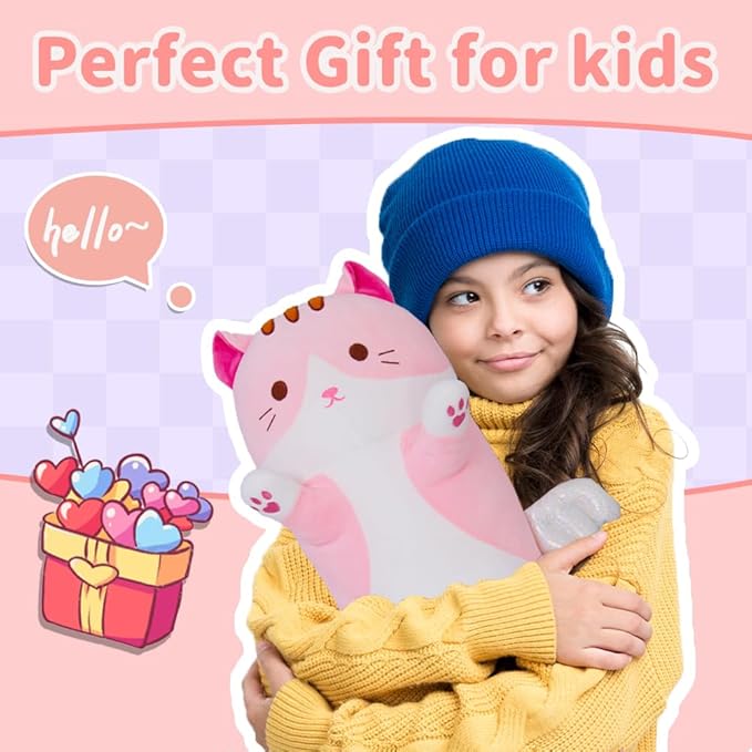 Long Plush Toy Cat Pillow Cute Plush Cat Toy Doll Stuffed Animal Cat Hugging Pillow for Sleeping Gift for Kids and Girls(Pink,110cm/43.3in)