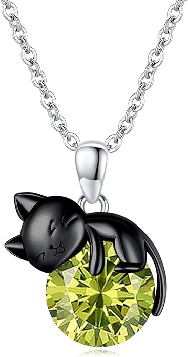 Cat Necklace Sterling Silver Cat Pendnat with Rose Quartz Pearl Jewelry Gifts for Women Cat Lovers