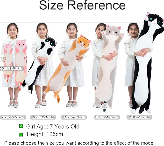 Giant Cat Pillow Plush Cartoon Kitty Sleeping Hugging Pillow, Cuddly Soft Long Kitten Body Pillow Doll Cat Cushion Toy for Kids Girlfriend (Yellow, 70cm/27.55inch)