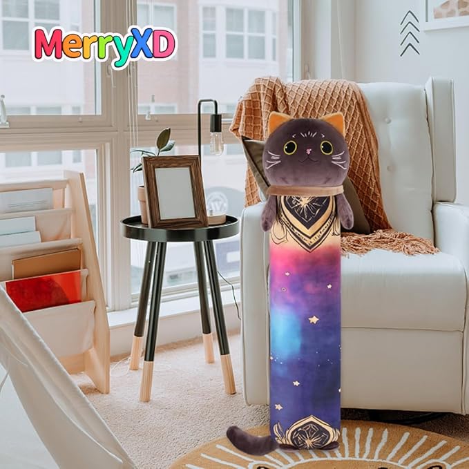 MerryXD Kawaii Long Cat Plush Body Pillow, 20”Soft Cute Black Stuffed Animals Plushies, Kids Big Doll Toys, Ideal Gifts for Cuddles,Girls,Girlfriend,Boys,Birthday,Christmas,Halloween,Valentine's Day