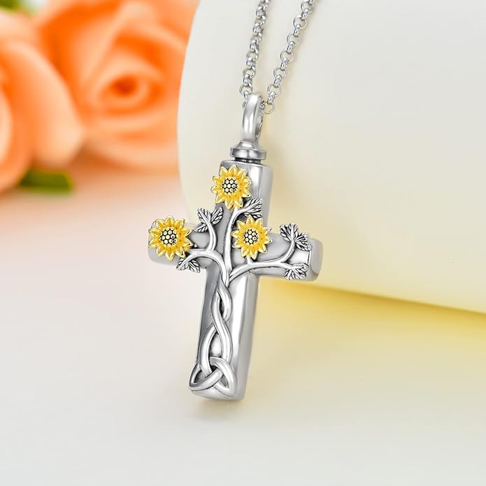 Cross Urn Necklace for Ashes 925 Sterling Silver Cremation Jewelry with Funnel Filler Kit Ashes Necklace for Human Women Girl Pets